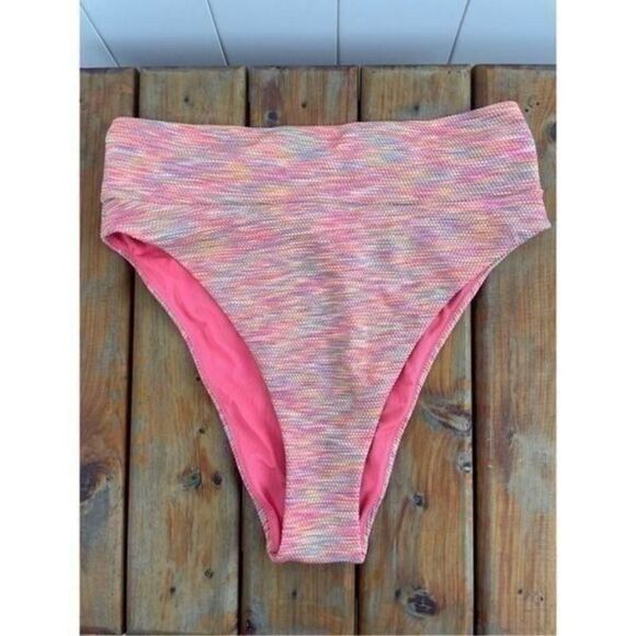 Aerie Pink Space Dye Space Dye Bandeau Top + Hi Cut Cheeky Bottom Bikini Size S - Picture 3 of 12